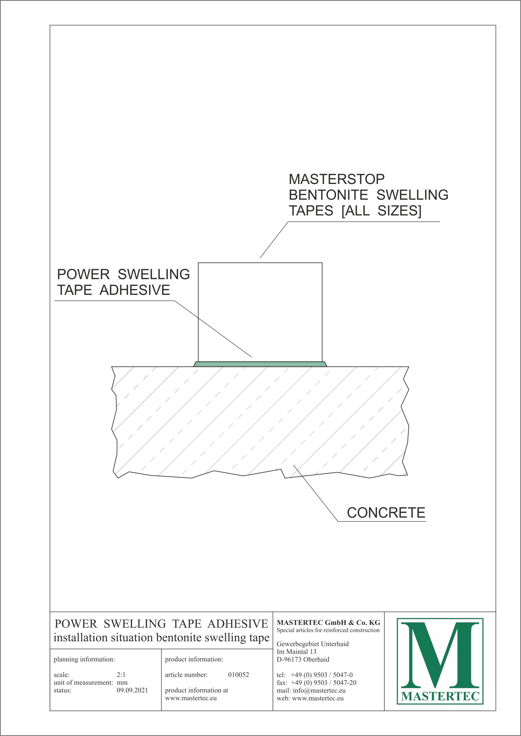 010052 Power swelling tape adhesive - installation situation bentonite swelling tape